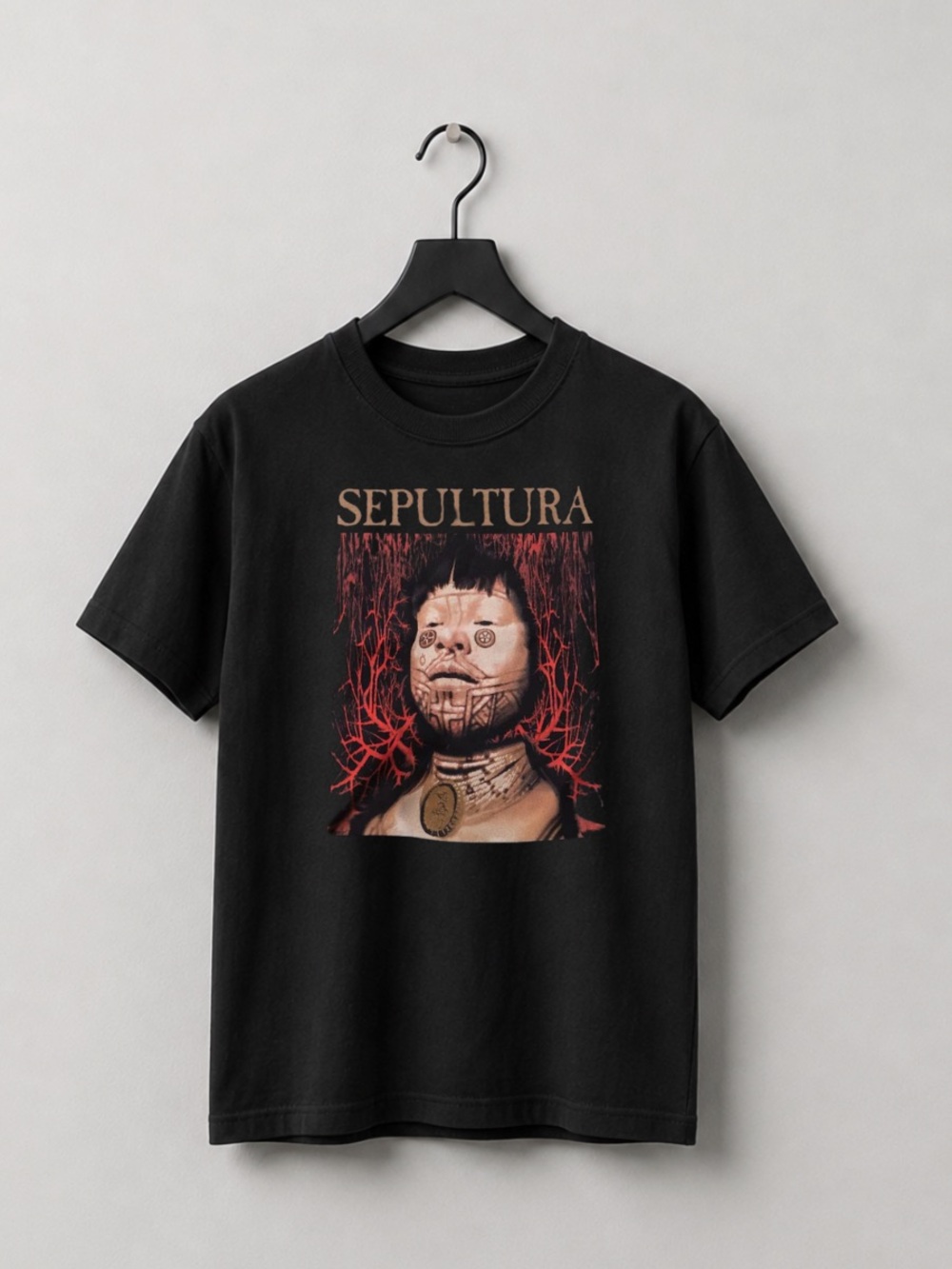Black Sepultura Graphic Tee with Red Accents